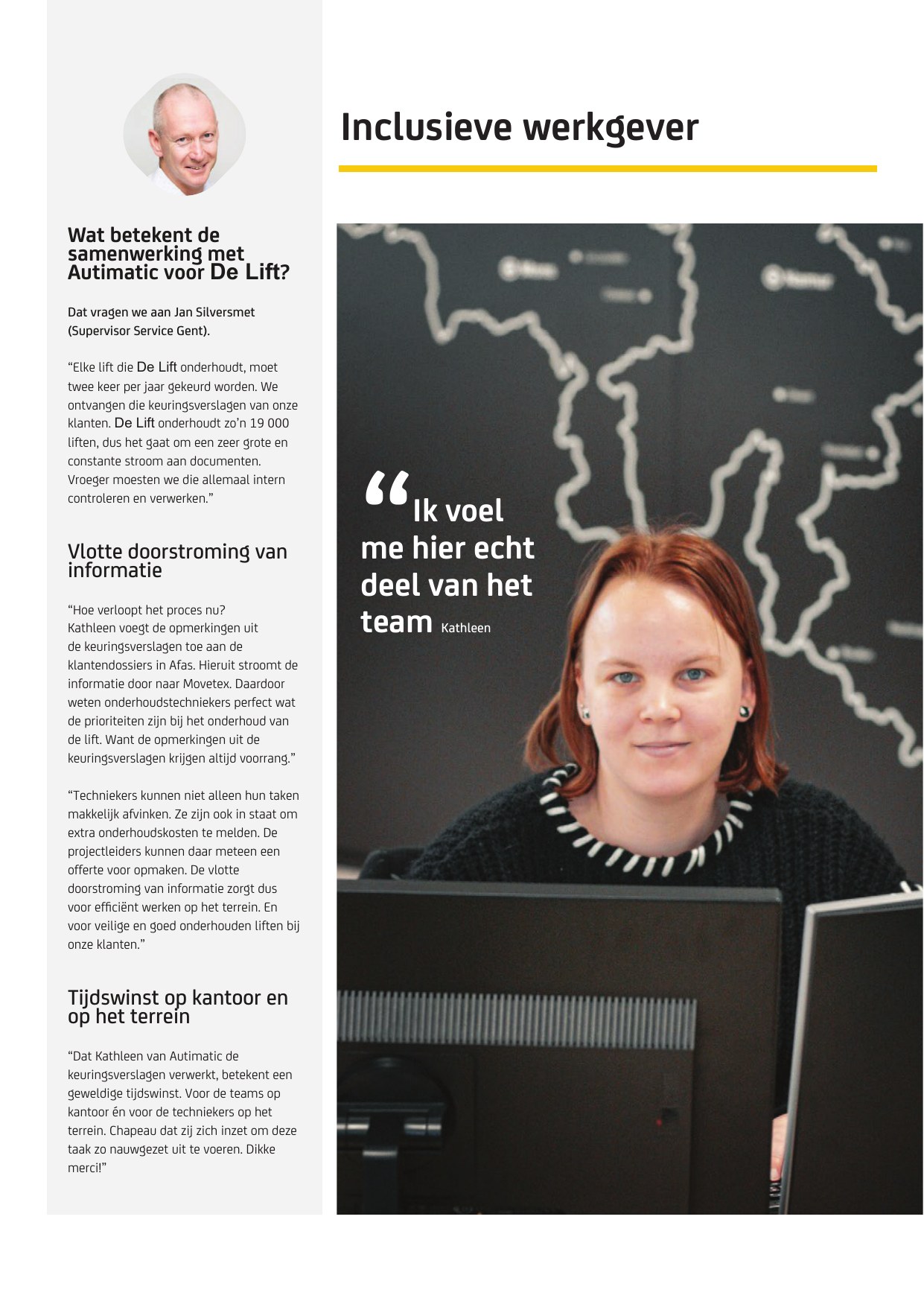 Pagina 2 van het interview met Kathleen in het personeelsblad van De Lift.